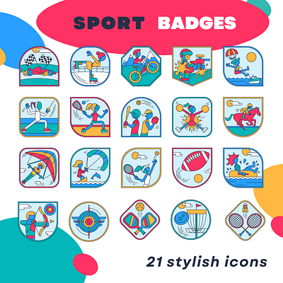 21 STYLISH SPORT ICONS FOR COOL BRAND GO DADDY animation badge branding design godaddy graphic design icon logo motion graphics sport ui