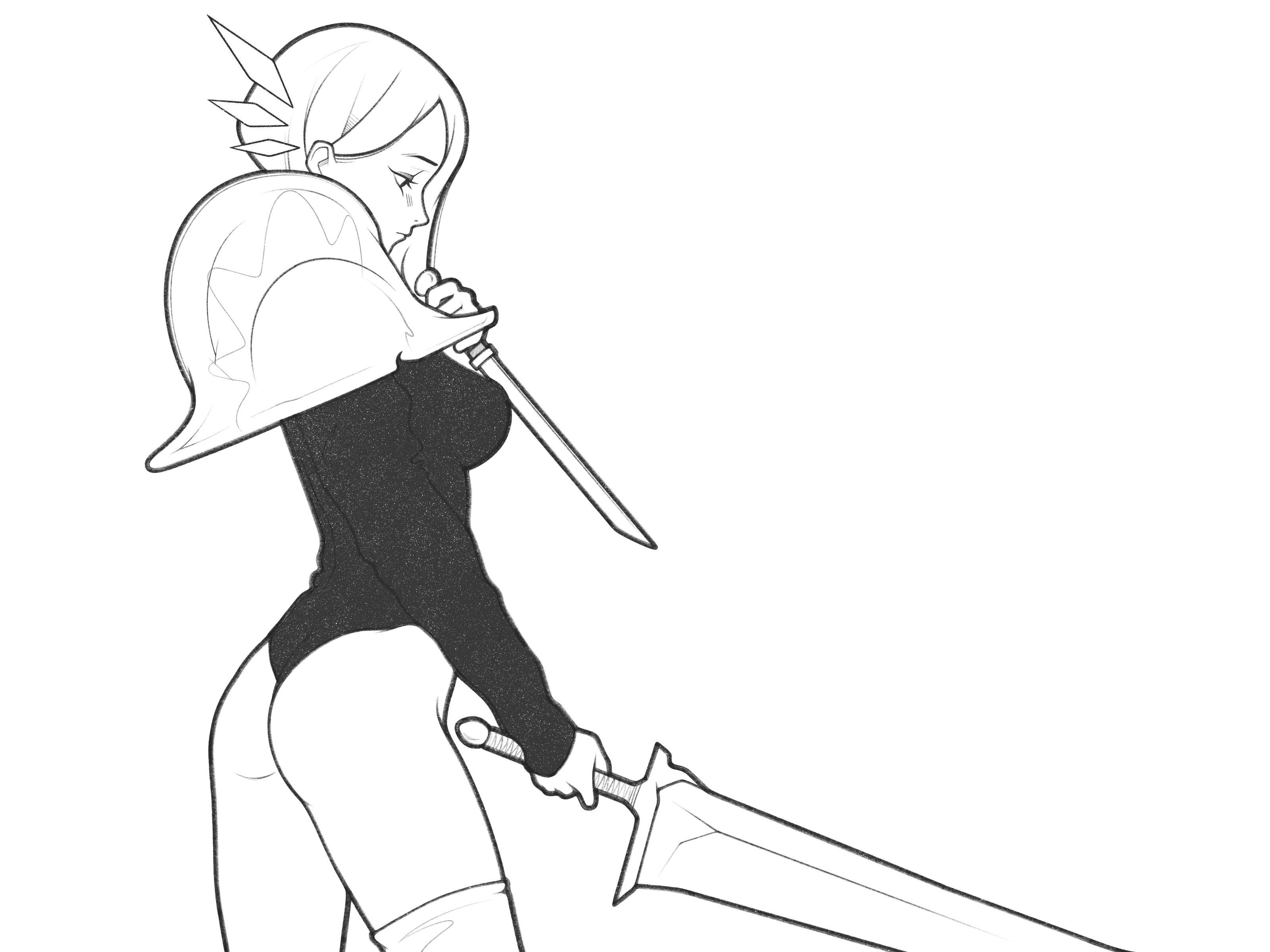 warrior assassin black and white body cartoon character character drawing comic details drawing fantasy girl illustration line minimal monochrome pencil procreate rogue simple warrior