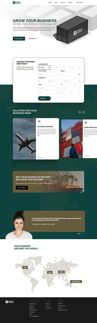 Logistic website landing page branding cargo design desktop green logistic shipping ui website