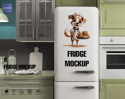 Fridge Mockup | Refrigerator Presentation, Magnet Stickers, Stic advertising material