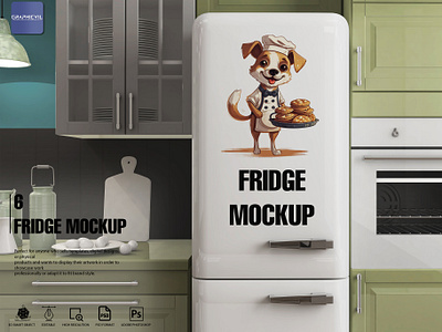 Fridge Mockup | Refrigerator Presentation, Magnet Stickers, Stic advertising material