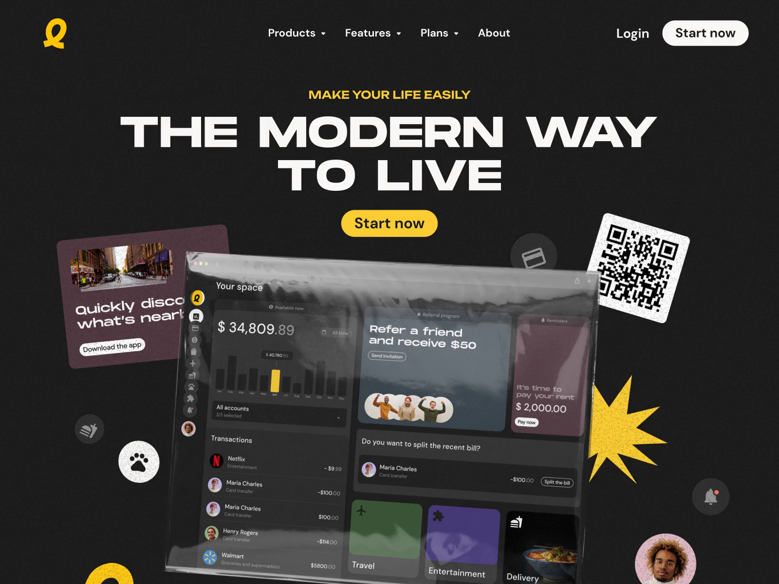 Example of Creative Landing Page Web Design for Easily - Fintech Web App