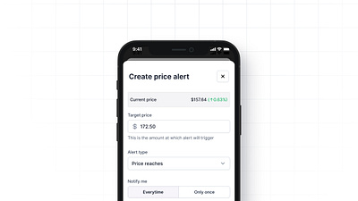 Create Price Alert - UI app branding design finance fintech flow investing mobile product design stock typography ui ux