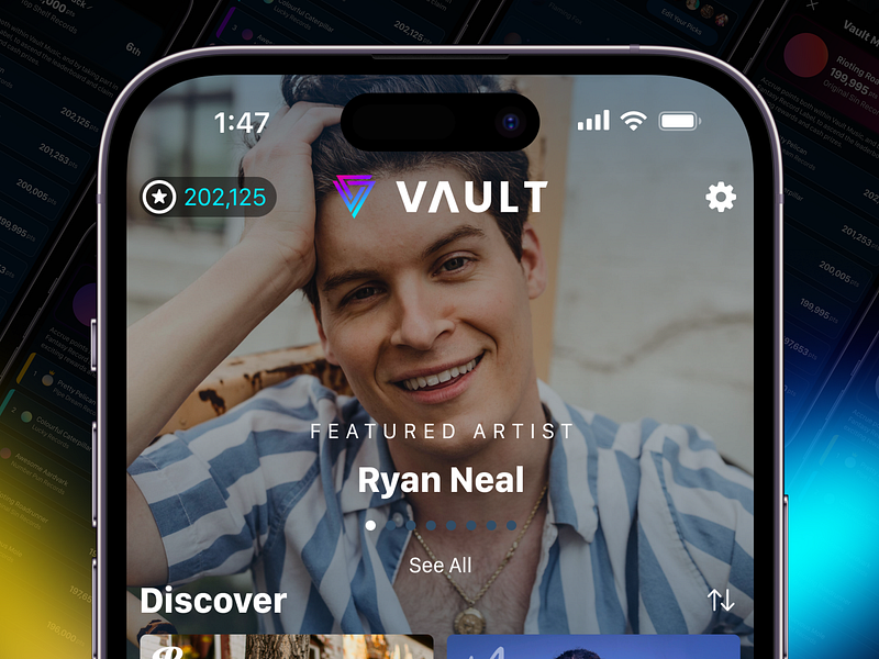 Vault Music - Points Leaderboard album android artists brand clean design graphic design ios leaderboard music music app music interface musicians points product design simple ui ui design user interface ux