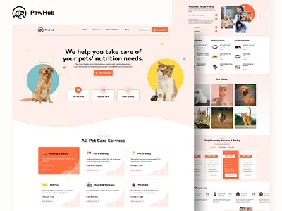 🐾PawHub Web Design ✨🌐 animal care cat cleaning dog lovers grooming homepage innovativeglance landingpage mockup pawhub pet pet food petcare trending vet service webdesign website