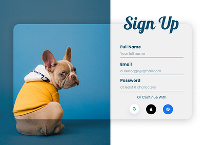 Sign Up page for a petshop #DailyUI challenge dailyui design dog figma fonts log in registration sign up typography ui ui design web