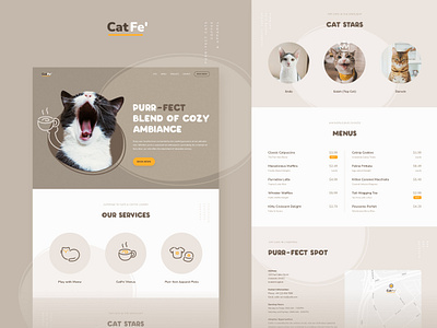 CatFe' Website Homepage adorable cafe cat coffee cute design kitten kitty lovely minimal p ui web website