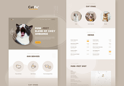 CatFe' Website Homepage adorable cafe cat coffee cute design kitten kitty lovely minimal p ui web website