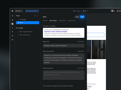 Website builder - creating page builder clean controls dark editor preferences settings tool ui ux web