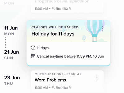 Class Schedule cards design illustration ui ux