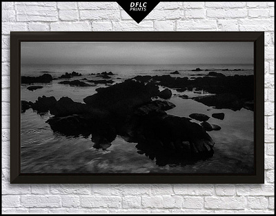 Rocky beach panoramic landscape, montevideo, uruguay art black and white decoration home decor landscape nature noir photography prints