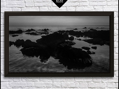 Rocky beach panoramic landscape, montevideo, uruguay art black and white decoration home decor landscape nature noir photography prints