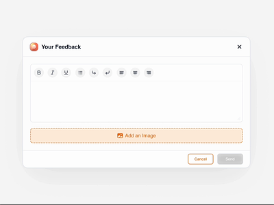 Feedback Modal animation attach design feedback interaction micro interaction modal modal ui motion graphics orange pop up rich text editor states text ui ui design uiux ux ux design website