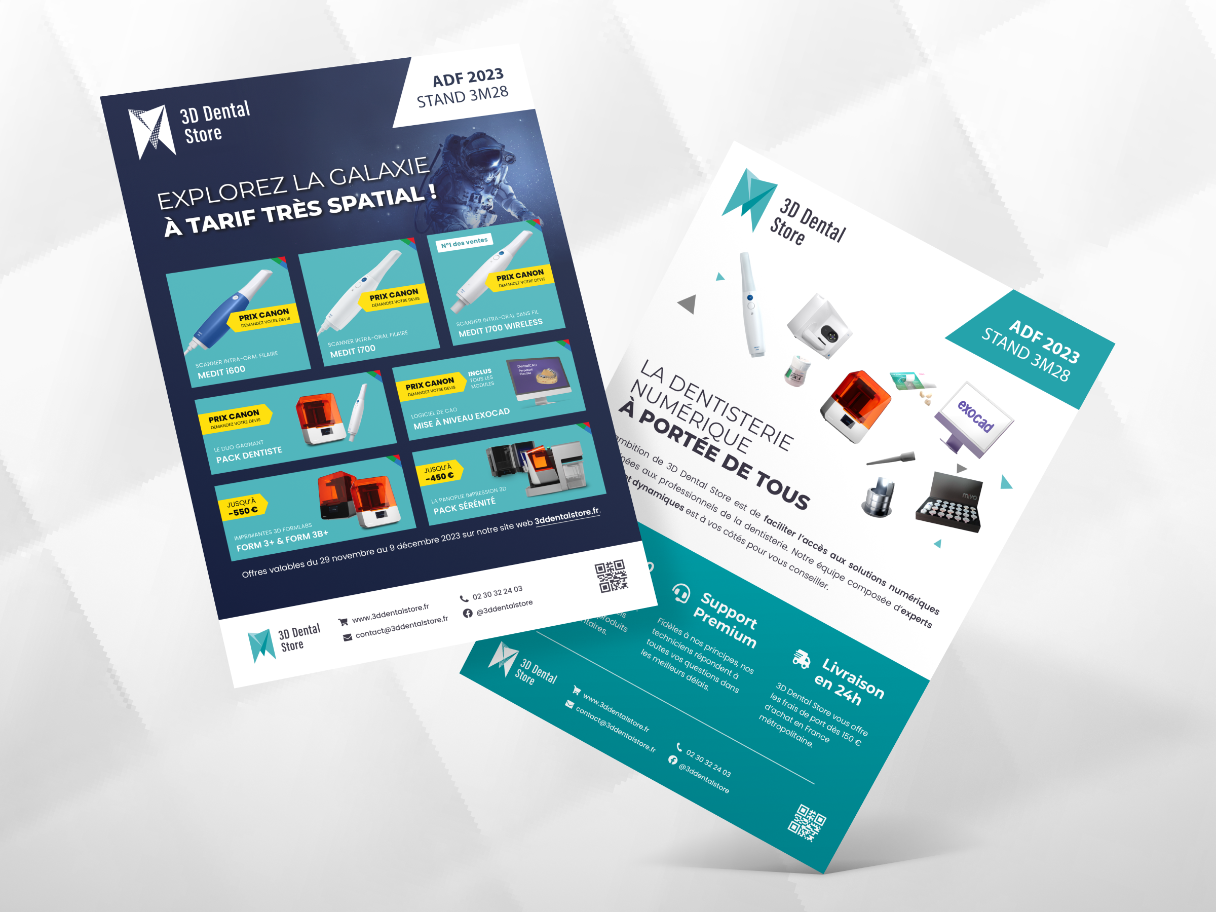 Flyer for 3D Dental Store distributed at the ADF in Paris graphic design