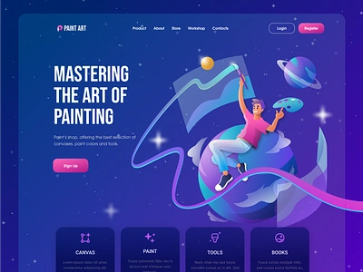 Paint Art Shop - Landing Page Illustration art art shop art supply arts canvas drawing illustration landing page paint painter painting shop vector web website