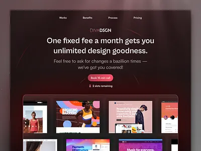 Landing Page for Subscription-Based Design Agency designagency designconcept designgoals figma figmadesign framer landingpage linear portfolio ui webflow website