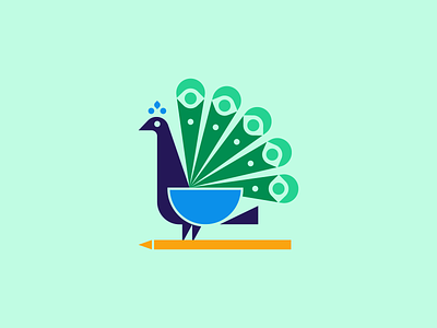 The Peacock beak bird branding dots eyes feather feathers geometric icon logo mark negative space peacock pencil portfolio show off type vector wings
