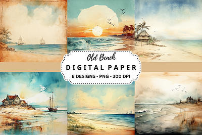 Old Beach Watercolor Background digital paper crafts