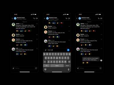 Group chat (Night mode) 3d animation black branding chat clean dark mode design ios logo minimal mobile motion graphics night mode theme typography ui user experience user interface web agency