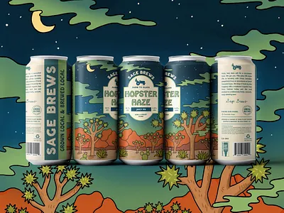 Hopster Haze Can Label design for Sage Brews beer beverage branding can desert hazy illustration joshua tree label landscape layout mountains nature outdoors packaging