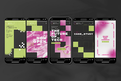 Pixel Aesthetic Social Templates branding etsy identity design instagram stories neon vibe pixel dot tech aesthetic ui vector