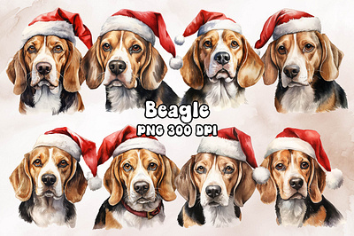 Beagle Dog Wearing a Santa Hat animal beagle design dog