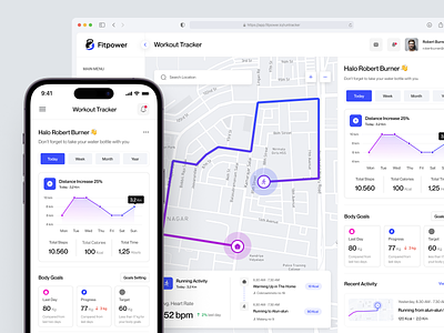 FitPower - SaaS Workout Dashboard (Tracker Menu) activity tracker body goals dashboard exercise fitness fitness dashboard fitness goals health health app health progress health tracker heart rate monitor run distance run tracker saas tracker workout workout dashboard workout tracker