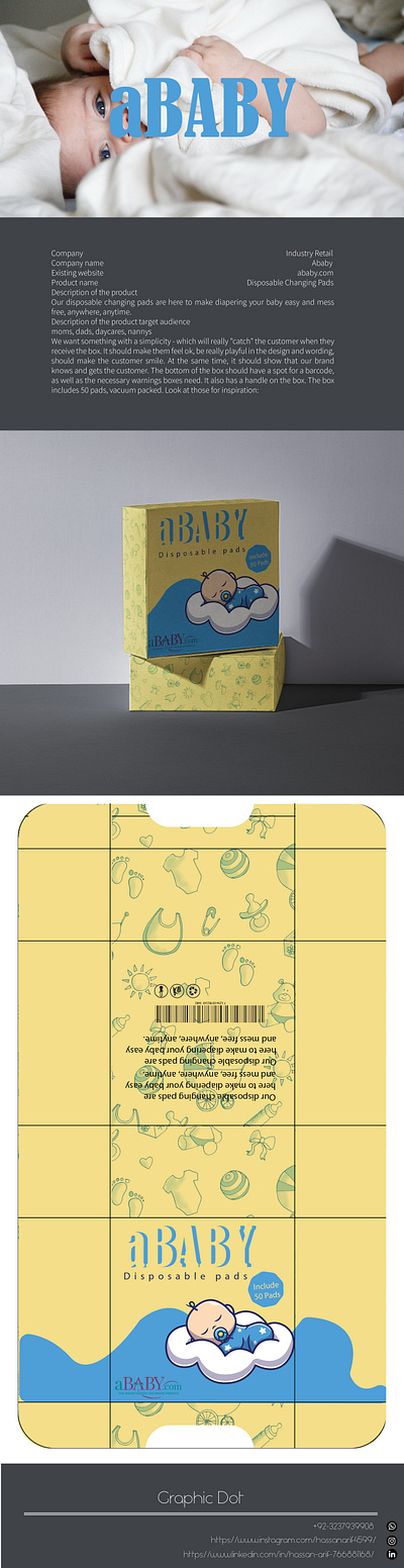 ababy disposable pads box design branding graphic design illustration vector