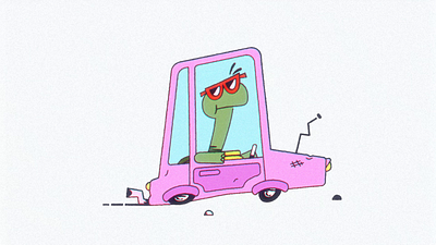 R&B - Slow and Steady 90s animation car character cruising driver driving fun gas glare junker old school pink poem richard scarry silly sunglasses tortoise turtle wheels