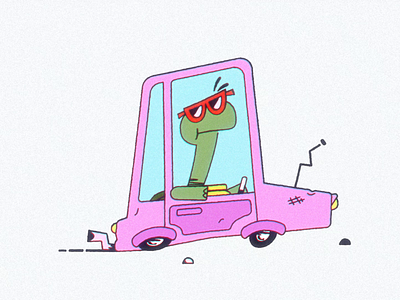 R&B - Slow and Steady 90s animation car character cruising driver driving fun gas glare junker old school pink poem richard scarry silly sunglasses tortoise turtle wheels