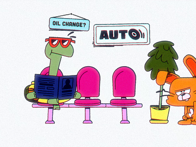 R&B - Oil Change animation auto bounce bunny cartoon characters fun nickelodeon oil change playful poetry rabbit reading retro sunglasses tortoise tree turtle unlikely friendship waiting room