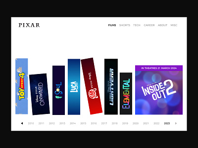 Pixar's New Landing Page (Unofficial) 3d animation animation disney film film studio junior designer pixar timeline ux design web design