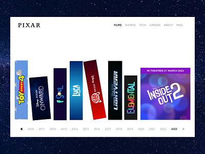 Pixar Landing Page 3d animation animation disney film film studio junior designer pixar timeline ux design web design