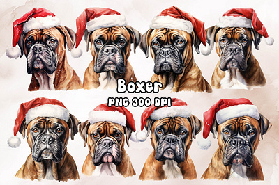 Boxer Dog Wearing a Santa Hat animal boxer design dog