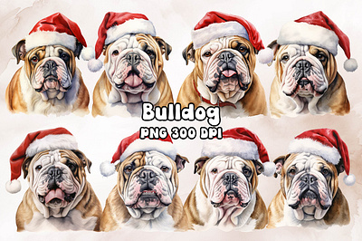 Bulldog Wearing a Santa Hat animal bulldog design
