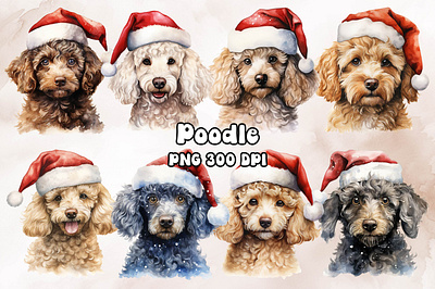 Poodle Dog Wearing a Santa Hat animal design dog poodle