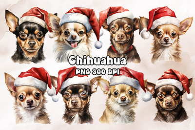 Chihuahua Dog Wearing a Santa Hat animal chihuahua design dog