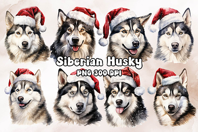 Siberian Husky Dog Wearing a Santa Hat animal design dog husky siberian
