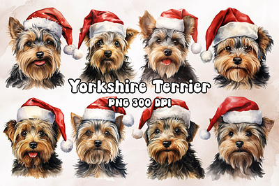 Yorkshire Terrier Dog Wearing a Santa Hat animal design dog yorkshire terrier