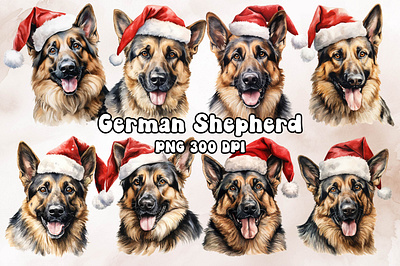 German Shepherd Dog Wearing a Santa Hat animal design dog german shepherd