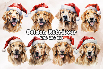 Golden Retriever Dog Wearing a Santa Hat animal design dog golden retriever