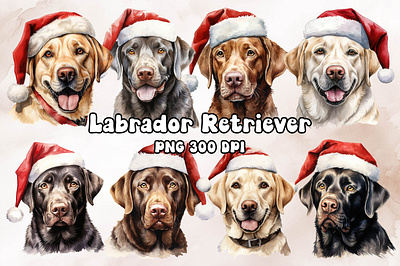 Labrador Retriever Dog Wearing a Santa Hat animal design dog labrador retriever