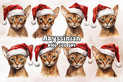 Abyssinian Cat Wearing a Santa Hat abyssinian animal cat design