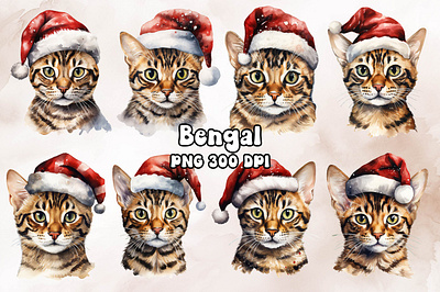 Bengal Cat Wearing a Santa Hat animal bengal cat design