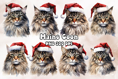 Maine Coon Cat Wearing a Santa Hat animal cat design maine coon