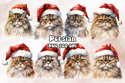 Persian Cat Wearing a Santa Hat animal cat design persian