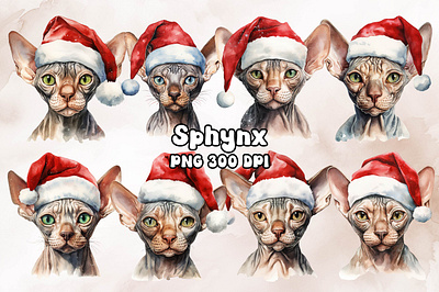 Sphynx Cat Wearing a Santa Hat animal cat design sphynx