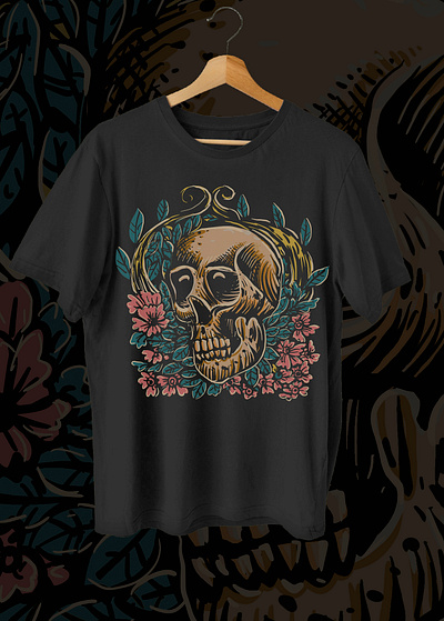 flower and skull branding graphic design hand drawn skull tshirt vector