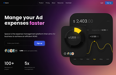 Landing page design for Ad expense manager SaaS. branding design typography ui ux