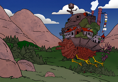 Moving castle background illustration landscape procreate